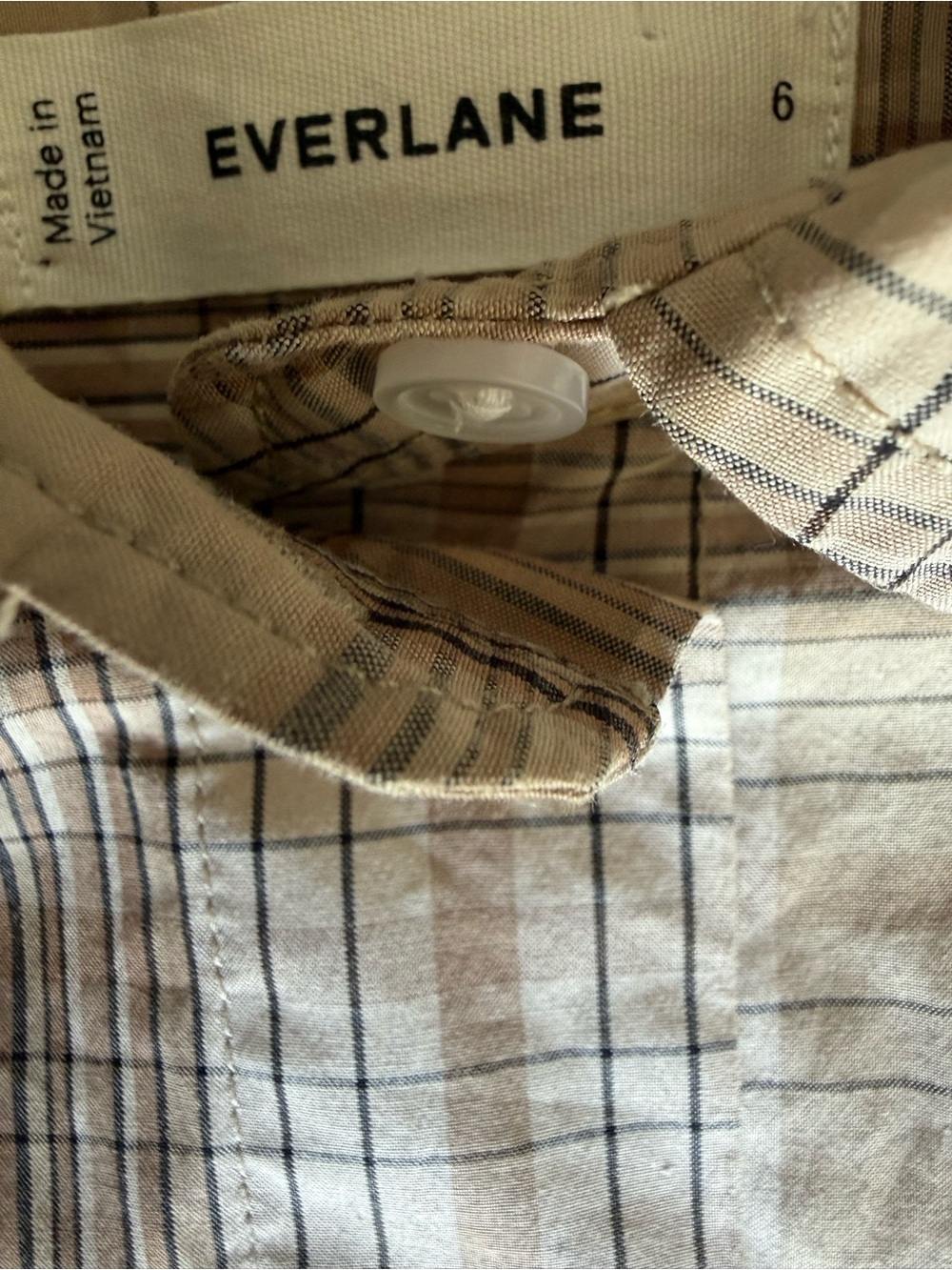 Everlane THE SUPIMA® COTTON SHORT-SLEEVE SHIRT DRESS Beige Plaid Belted US6 - Picture 5 of 7